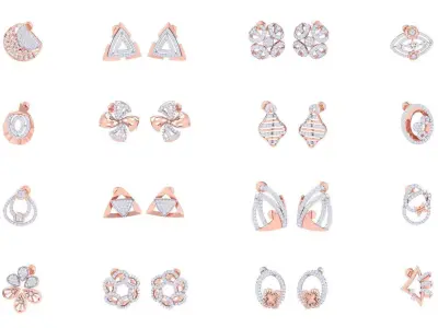 50 Women studs Earrings 3dm stl 3mf obj glb gltf 3D Model Pack