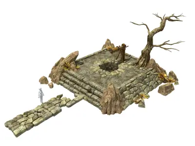 Desert - dry well - dry tree - scene 3D model