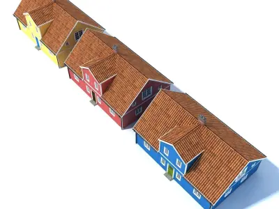 Three Houses Low Poly Low-poly 3D model