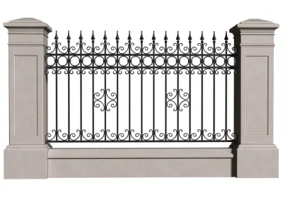 Fence in classic style with wrought iron railing 3D model