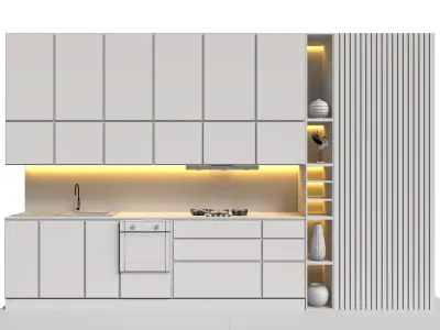 kitchen 3 oven with door and wooden cabinet 3D model