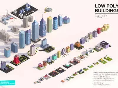 Low Poly Buildings Pack 3D model