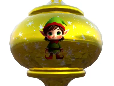 Christmas Elf Ornament Gold Bauble PBR Holiday Decoration Model Low-poly 3D model