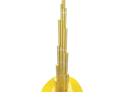 Burj Khalifa building consisting from golden coins 3D model