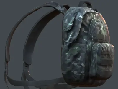 Backpack military combat Black baggage Low-poly 3D model Low-poly 3D model