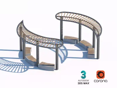 Curved Outdoor Seating Area with Wooden Canopy 3D model