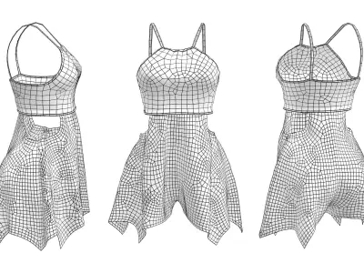 Cutout Mini Willow Skirt Dress Low-poly 3D model