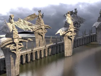 League of legends Inspired Sword Bridge Statues 5 3D model
