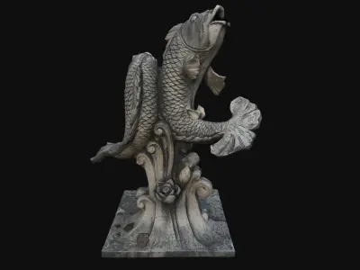 Fountain statue of fish Low-poly 3D model