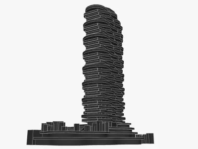 The wave tall building Low-poly 3D model