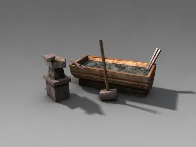 Anvil with hammer  Low-poly 3D model