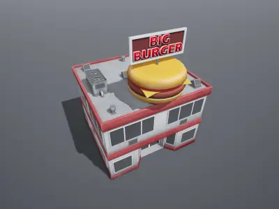 Stylized Big Burger Building Low-poly 3D model