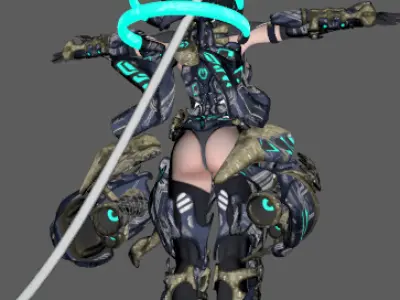 Cyberpunk female warrior Low-poly 3D model