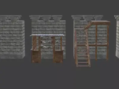 Medieval Walls and Gate  Low-poly 3D model