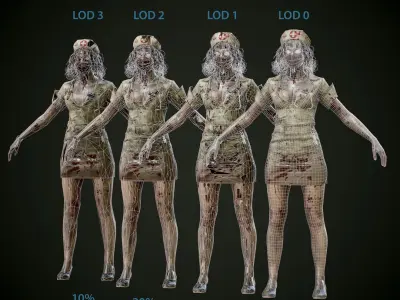  Character Zombie Nurse PBR Rigged 