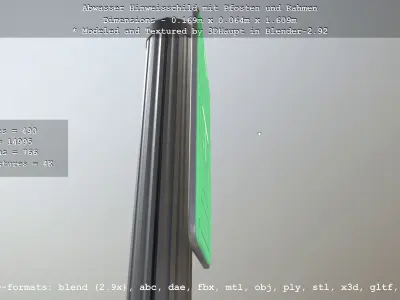 Hinweisschild Abwasser mit Pfosten und Rahmen Low-poly 3D model