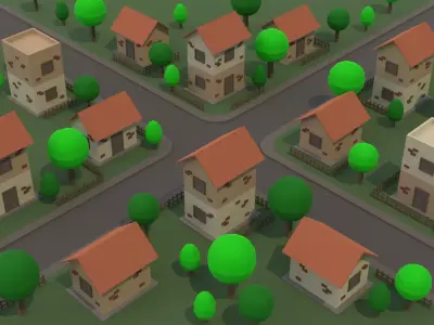 Low Poly Town Pack Low-poly 3D model