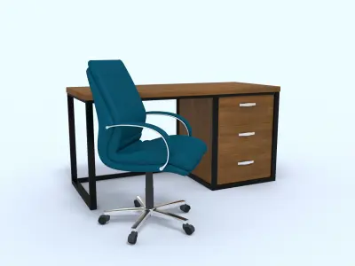Leather yellow office chair and office table Free 3D model