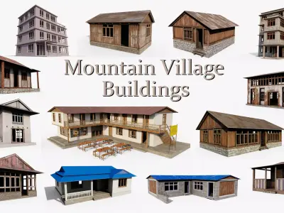 Mountain Village Buildings  3D Model Pack