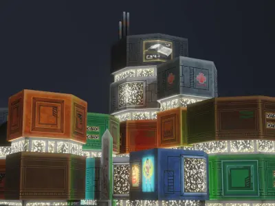 Low Poly Sci-Fi Building 10 - Slums 2 - Pixel City 3D Asset Pack Low-poly 3D model