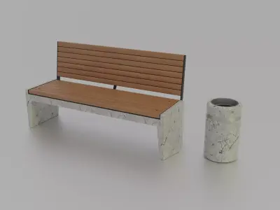 Bench and urn 3D model