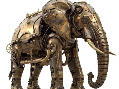Steampunk Mechanical Elephant Automaton 3D Model  Low-poly 3D model