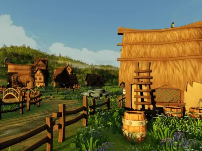 Medieval Village Environment Scene around Forest 3D model