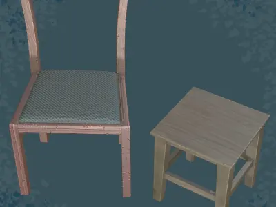 Furniture round wooden table Low-poly 3D model