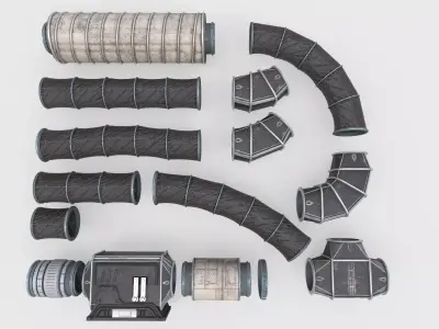 Sci-Fi Ventilation System Carbon Low-poly 3D model