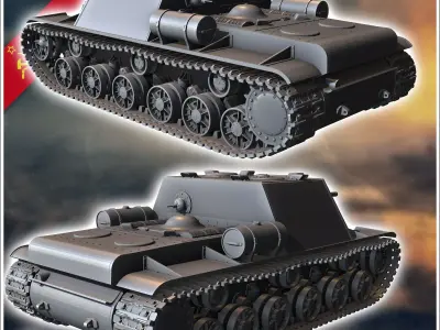 KV-7-2 Object 227 U-14 76mm - Soviet army WW2 Second World East  3D print model