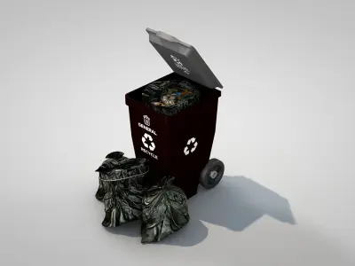 General Waste Bin and Bags 3D model