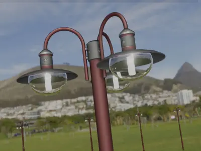 Street Light -7- Red Version -3 Lamps-  Low-poly 3D model