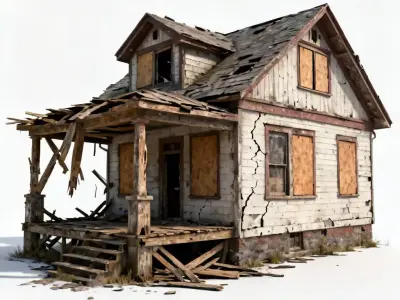 Ruined Craftsman Bungalow 3D Model 3D Model Low-poly 3D model