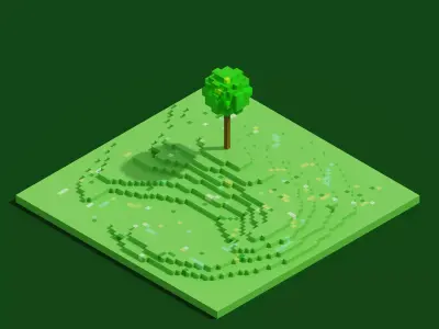 3d voxel green landscape 64x64x64 5tm Low-poly 3D model