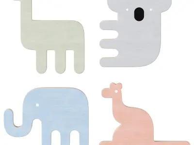 Kids animal furniture handles and wall hooks 3D model