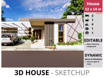 House 12x14m code 507 - Sketchup 3D model 3D model 3D model