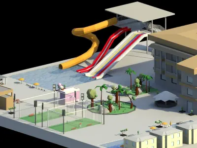 Low Poly Holiday Resort Low-poly 3D model