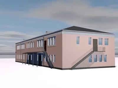 Warehouse two story building with stairs Low-poly 3D model