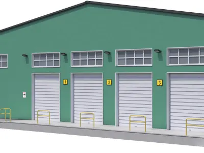 Green Industrial Building Low-poly 3D model