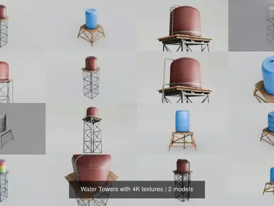 Water Towers with 4K textures 3D Model Pack