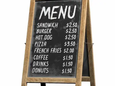 Menu board PBR Low-poly Game-Ready Low-poly 3D model