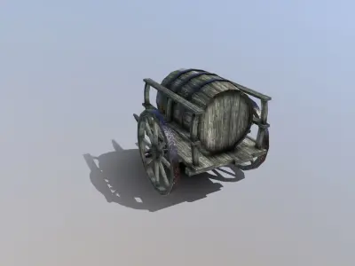 Medieval Barrel Cart Low-poly 3D model