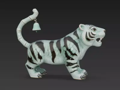 Celadon Ceramic Tiger Statue - Stylized Decorative 3D Model 3D model