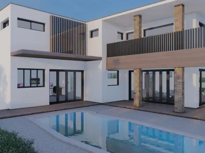 3D Storey House with Swimming Pool and Garage 3D model