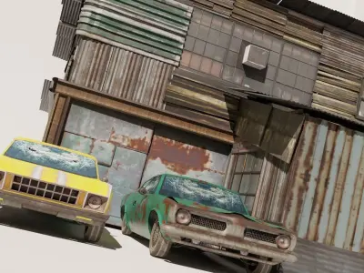 Shanty Garage for Scenes and Games Low-poly 3D model