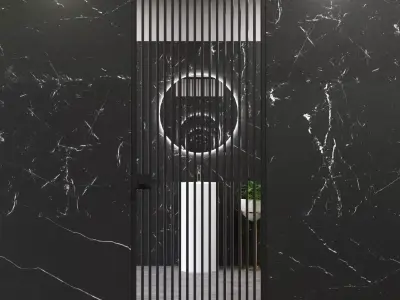 Wall bathroom door with mirrored stripes 3D model