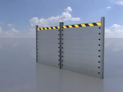 Aluminum flood protection wall 2m x 4m Low-poly 3D model