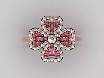 Rose Gold 3dm Ring Flower Design Diamonds and Ruby Model jr00211 3D print model