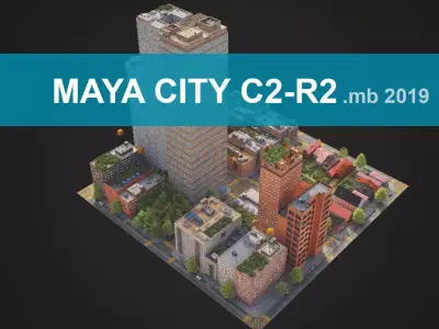 Realistic City District C2-R2 MAYA Low-poly 3D model
