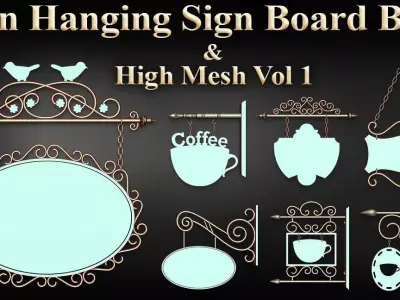 50 Iron Hanging Sign Board Base and High Mesh Vol 1  Low-poly 3D model